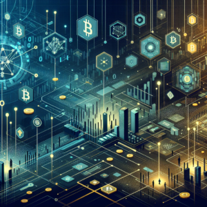 Generate a modern fintech themed illustration suitable for a professional blog about the best Crypto Meetups in the UK for Web3 Networking in the year 2026. The visualization should incorporate a color palette of dark blue, teal, and gold, and subtly incorporate blockchain network patterns and crypto chart elements reflecting the theme of digital finance. The image should have a clean, corporate yet innovative feel that resonates with the future of finance. Let it be in a wide 16:9 landscape format. The image style should be photorealistic or high-quality digital art, with no text overlays, logos, brand names, or copyrighted symbols.