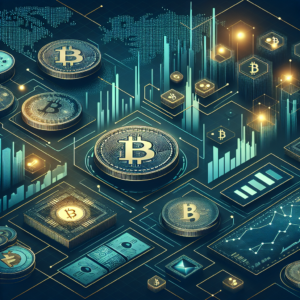 Generate a professional, crypto/blockchain-themed illustration suitable for a blog article about buying Bitcoin in the UK in the year 2026. The image should adhere to a modern fintech aesthetic, including a color palette of dark blue, teal, and gold. Incorporate subtle patterns implying a blockchain network and elements representing crypto charts or digital finance. The image design should be clean, corporate yet innovative, reflecting high-quality digital art or photorealism. Do not include any text overlays, logos, brand names, or copyrighted symbols. The format should be wide, 16:9 landscape.
